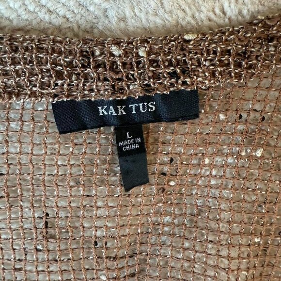 Kaktus Boho Open Weave Sequin Cardigan Brown Crochet Knit | Womens Size Large - Picture 4 of 6